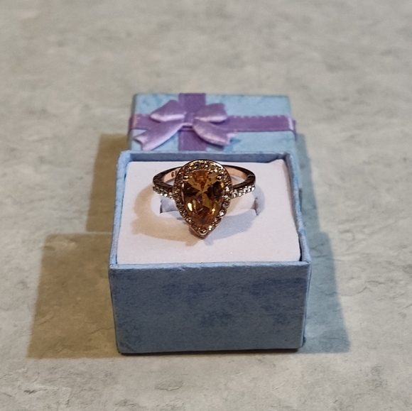 NIB Bloomingdale's Rose Gold Vermeil 3ct Morganite Teardrop Ring Size 7 - Picture 5 of 14